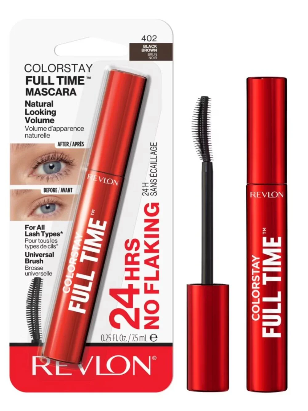 Revlon ColorStay Full Time Mascara, Buildable Volume, 402 Black Brown